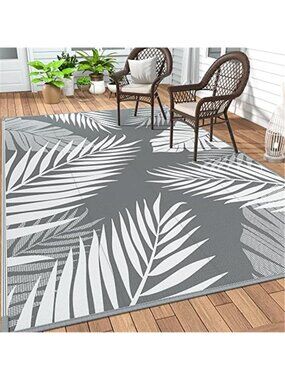 Outdoor Rug 5' x 8' Waterproof for Patios Clearance, Reversible Plastic Straw